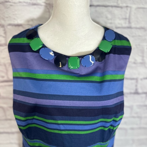 Boden Stripe Navy/Purple/Green Sheath Dress‎ with Statement Necklace – Size 18 - Picture 2 of 13